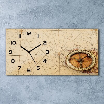 Horizontal rectangular wall clock Compass on the map