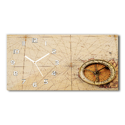 Horizontal rectangular wall clock Compass on the map