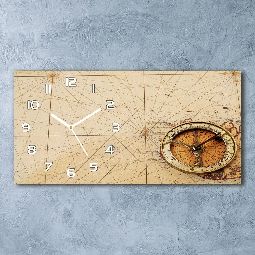 Horizontal rectangular wall clock Compass on the map