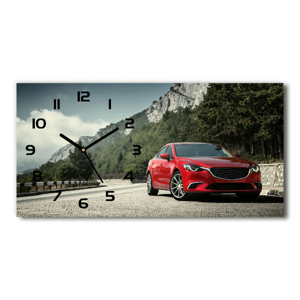 Horizontal rectangular wall clock Car in the mountains