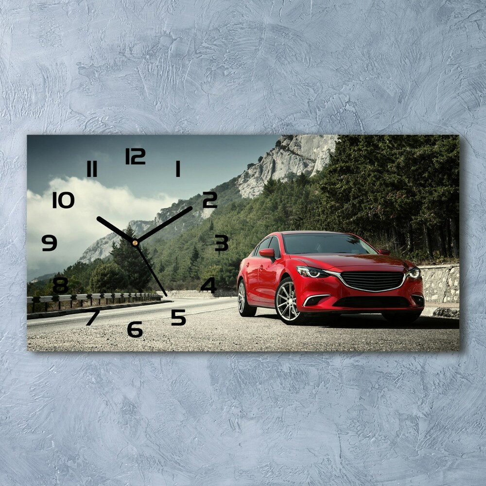 Horizontal rectangular wall clock Car in the mountains