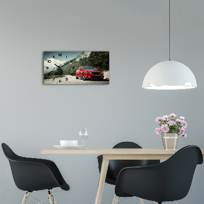 Horizontal rectangular wall clock Car in the mountains