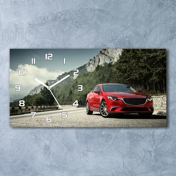 Horizontal rectangular wall clock Car in the mountains