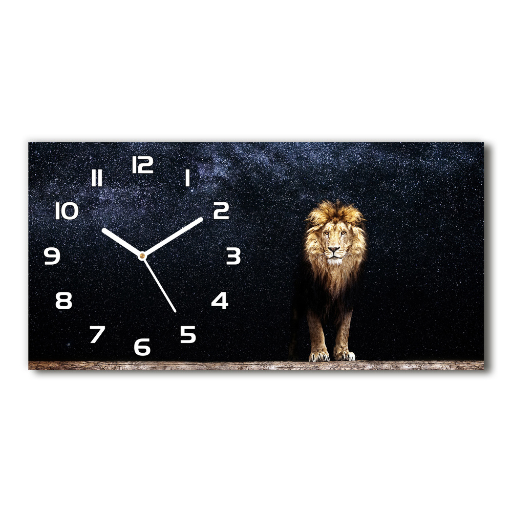 Horizontal rectangular wall clock Lion against the backdrop of the stars