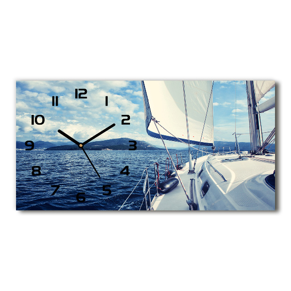 Horizontal rectangular wall clock Yacht against the background of the sea