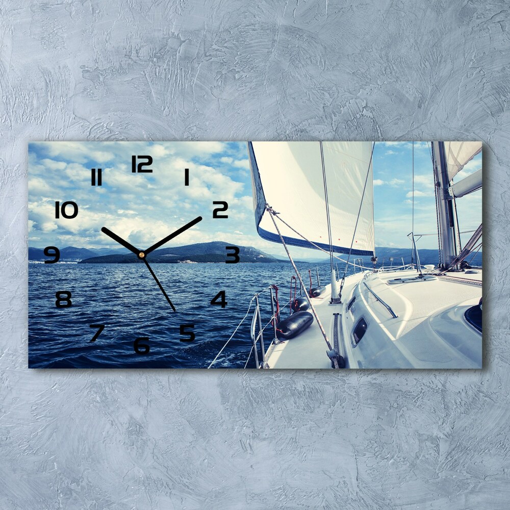 Horizontal rectangular wall clock Yacht against the background of the sea