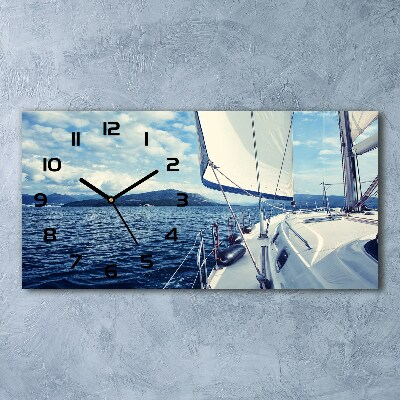 Horizontal rectangular wall clock Yacht against the background of the sea