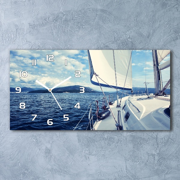 Horizontal rectangular wall clock Yacht against the background of the sea