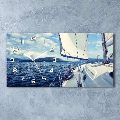 Horizontal rectangular wall clock Yacht against the background of the sea