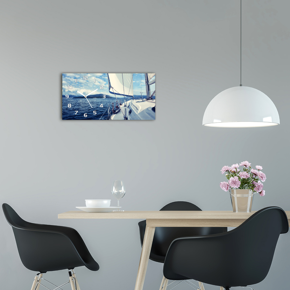 Horizontal rectangular wall clock Yacht against the background of the sea