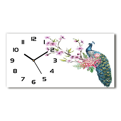 Horizontal rectangular wall clock Paw and flowers