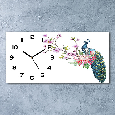 Horizontal rectangular wall clock Paw and flowers