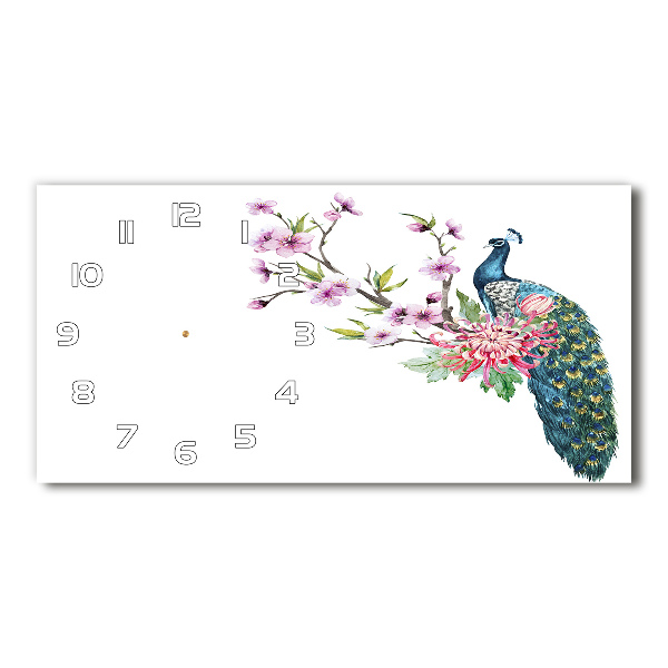 Horizontal rectangular wall clock Paw and flowers