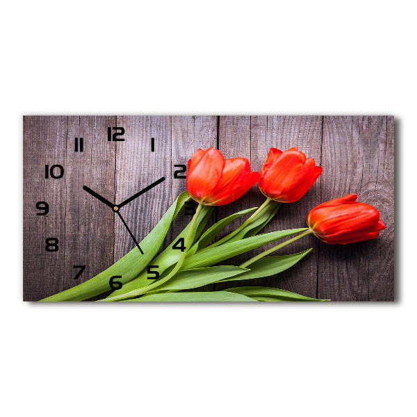 Horizontal wall clock Red tulips