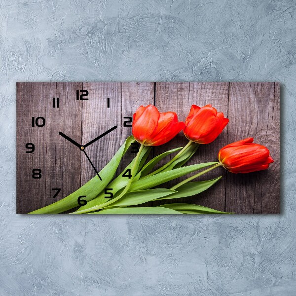 Horizontal wall clock Red tulips