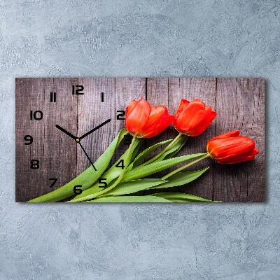 Horizontal wall clock Red tulips