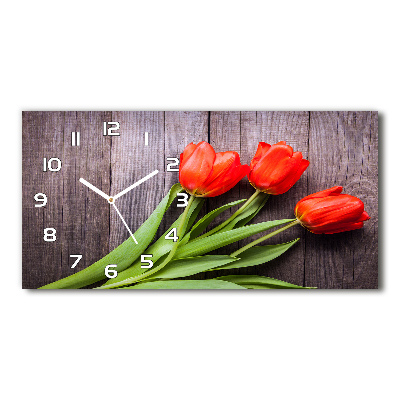 Horizontal wall clock Red tulips