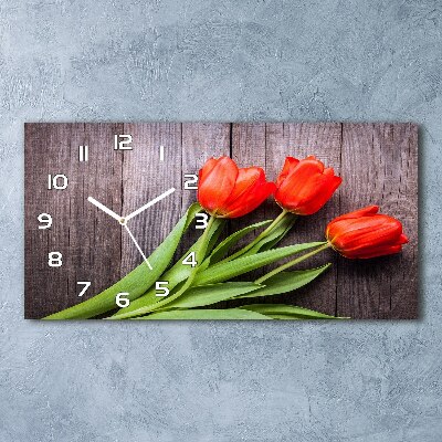 Horizontal wall clock Red tulips