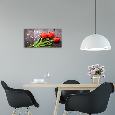 Horizontal wall clock Red tulips