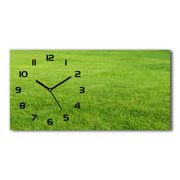 Horizontal rectangular wall clock green grass