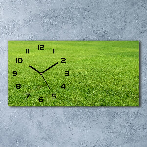 Horizontal rectangular wall clock green grass