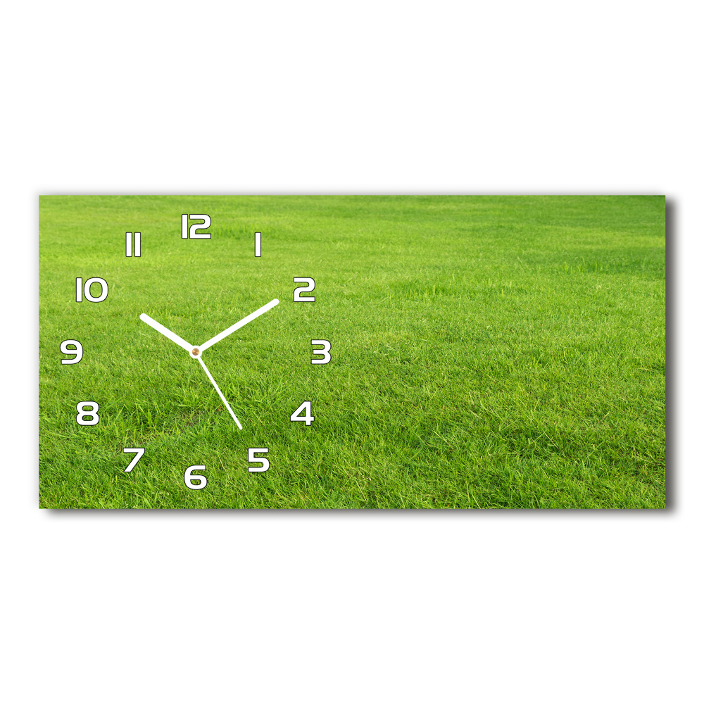 Horizontal rectangular wall clock green grass