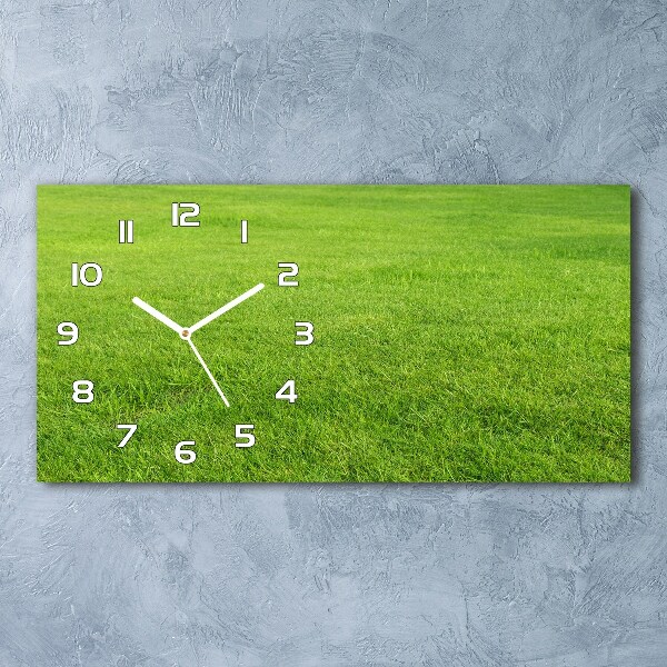 Horizontal rectangular wall clock green grass