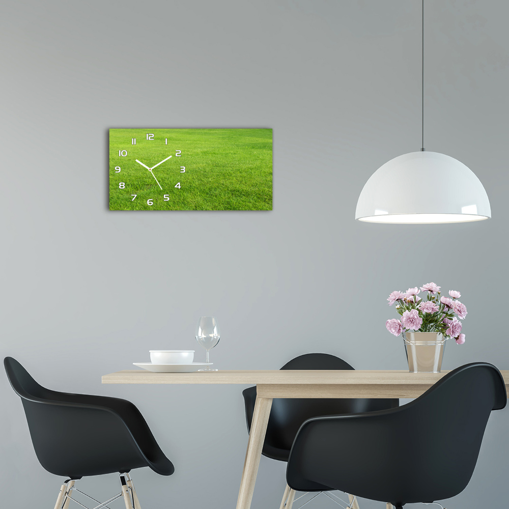 Horizontal rectangular wall clock green grass