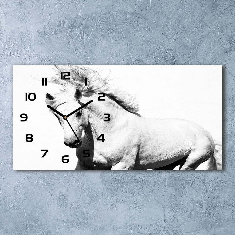 Horizontal wall clock White horse