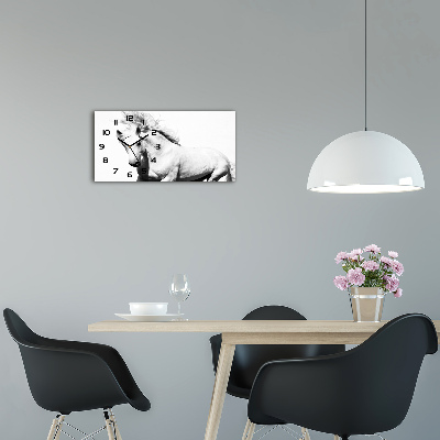 Horizontal wall clock White horse