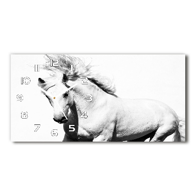 Horizontal wall clock White horse