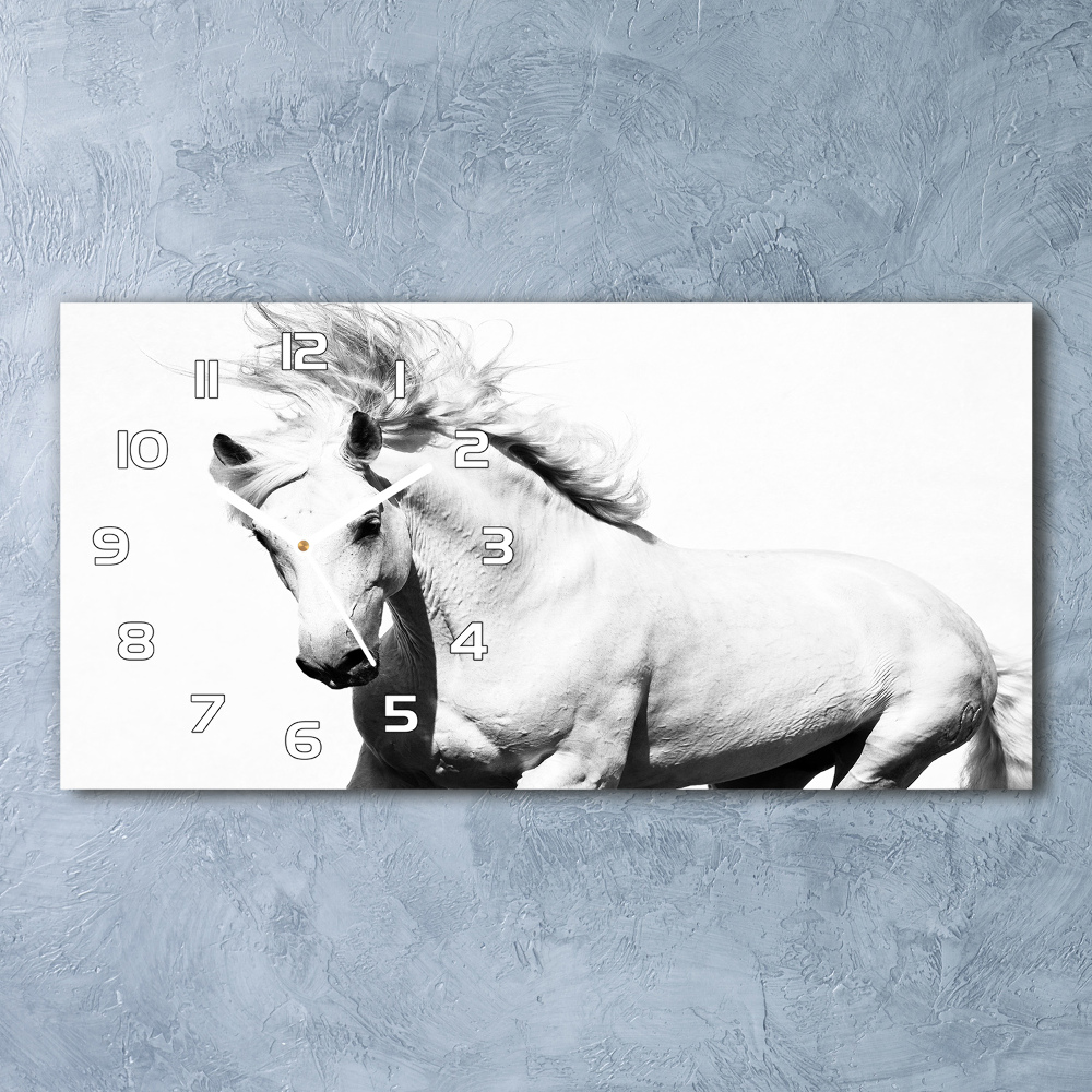 Horizontal wall clock White horse