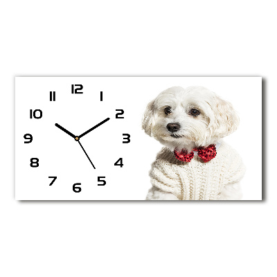 Horizontal rectangular wall clock Maltese in a bow tie