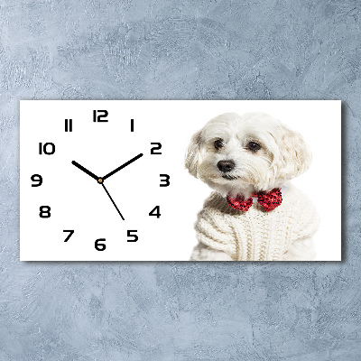 Horizontal rectangular wall clock Maltese in a bow tie