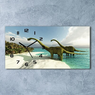 Horizontal rectangular wall clock Dinosaurs on the beach