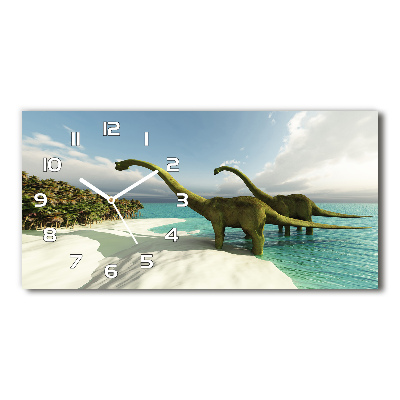 Horizontal rectangular wall clock Dinosaurs on the beach