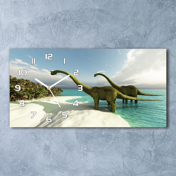 Horizontal rectangular wall clock Dinosaurs on the beach