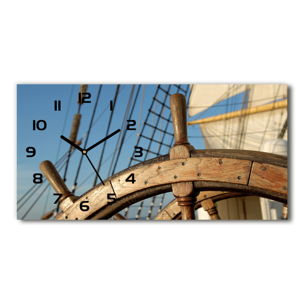 Horizontal rectangular wall clock Rudder on the yacht