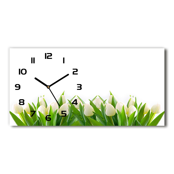 Horizontal rectangular wall clock White tulips