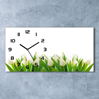 Horizontal rectangular wall clock White tulips