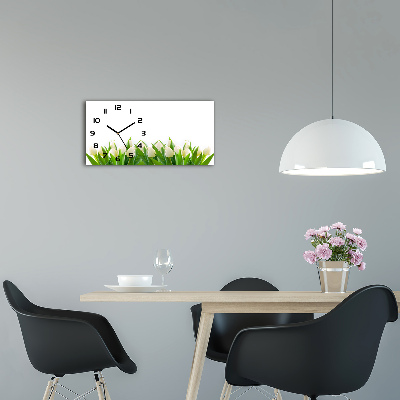 Horizontal rectangular wall clock White tulips