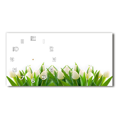 Horizontal rectangular wall clock White tulips