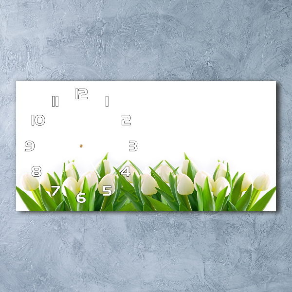 Horizontal rectangular wall clock White tulips