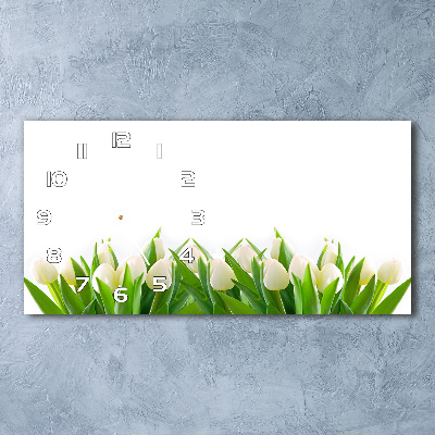 Horizontal rectangular wall clock White tulips