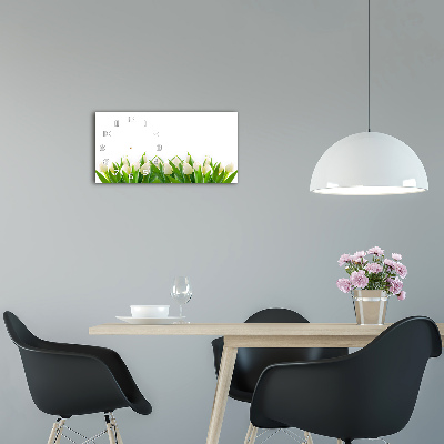 Horizontal rectangular wall clock White tulips