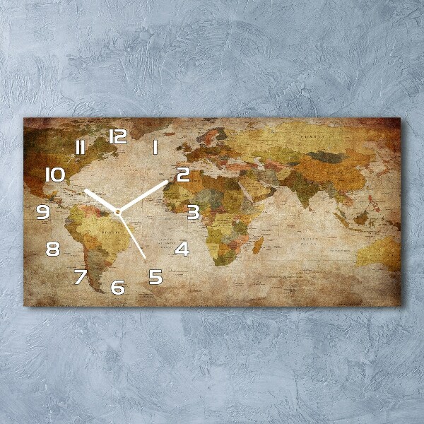 Horizontal rectangular wall clock Political map