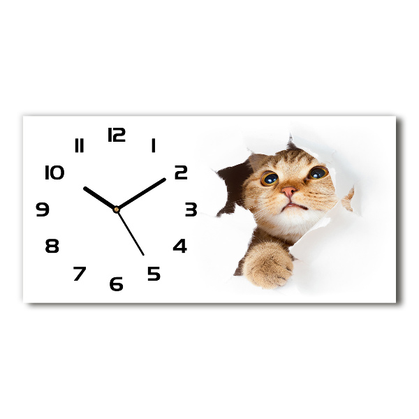 Horizontal wall clock Cat in a hole