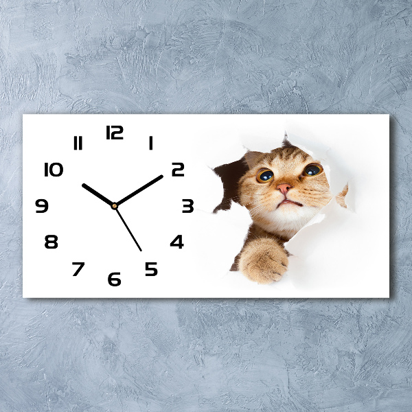 Horizontal wall clock Cat in a hole