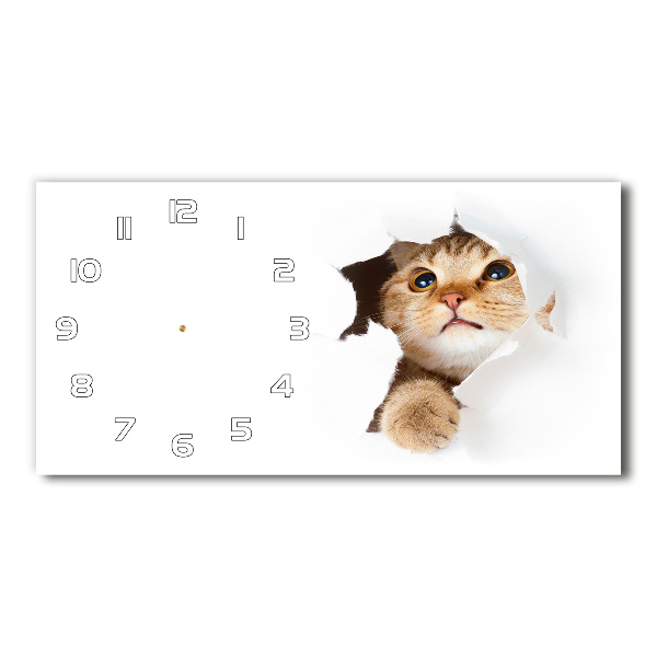 Horizontal wall clock Cat in a hole