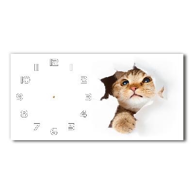 Horizontal wall clock Cat in a hole